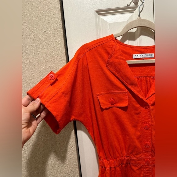 Trina Turk Incandescence High-Low Shirtdress Linen Blend in Torch color,size M - Picture 3 of 11